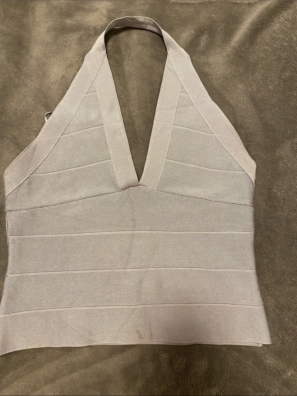 Zara Halter Plunge Bandage Tank Top - Light Taupe
